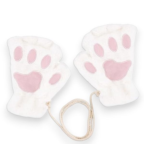 Cute Plush Cat Paw Half Finger Gloves for Girls - Soft Winter Fingerless