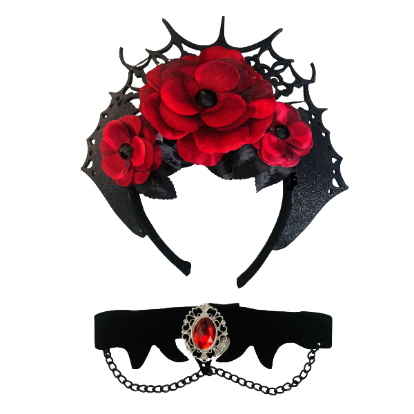 Halloween Gothic Vampire Witch Headband and Choker Set