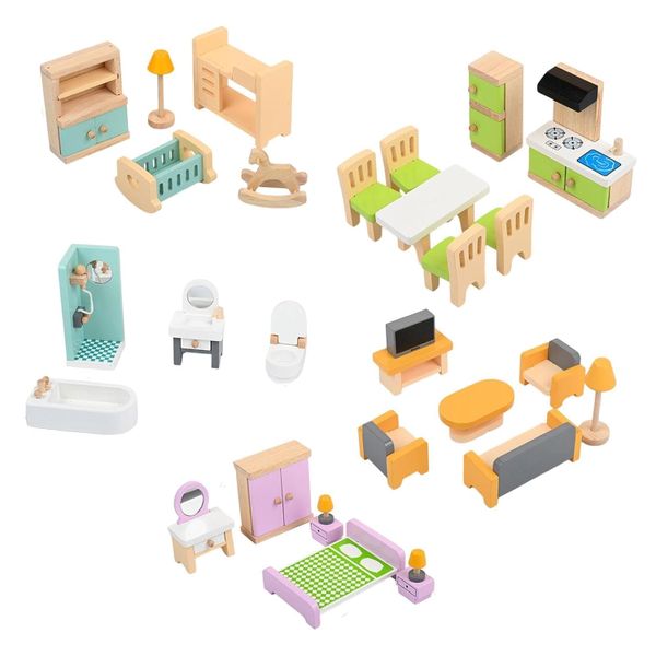 30 piece Wooden Dollhouse Furniture -Toy Furniture Kit - Mini Furniture Set
