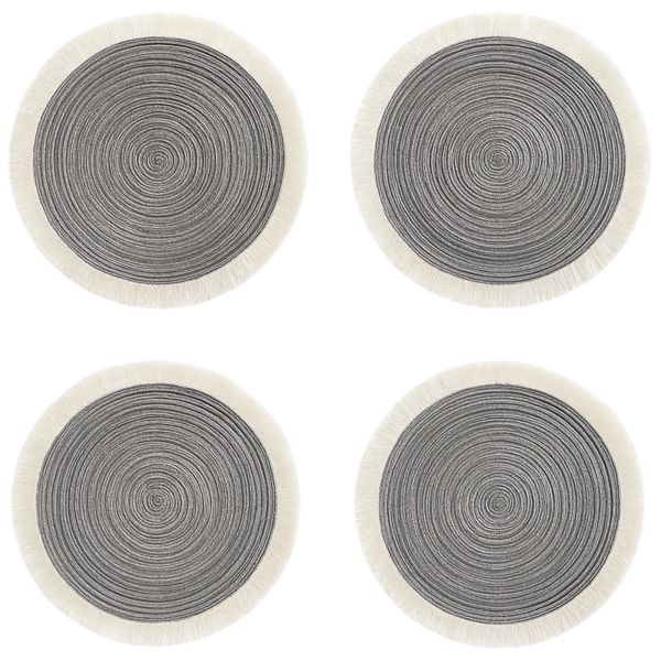Stylish Set of Four Round Woven look Placemats-Natural Fibre Fringe Design