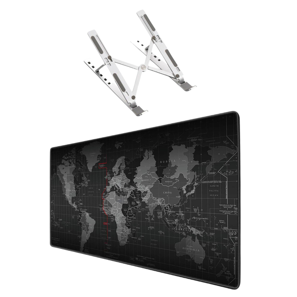 World Map Anti-Slip Mouse Pad with Potable Laptop Stand