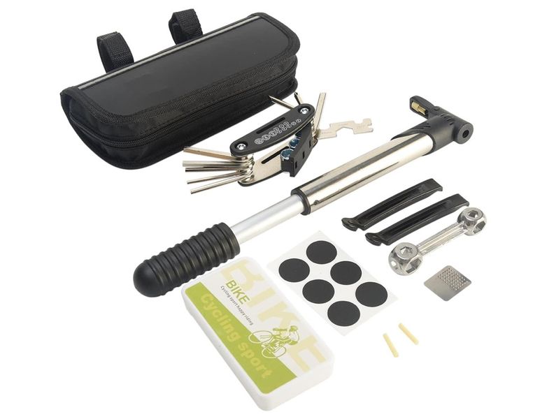 Multifunctional Universal Bike Repair Tool Kit, Mini Pump with Bag