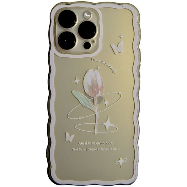 Clear - Phone Case with Curly Edges &amp; Flower Print - Iphone 15 Pro Max