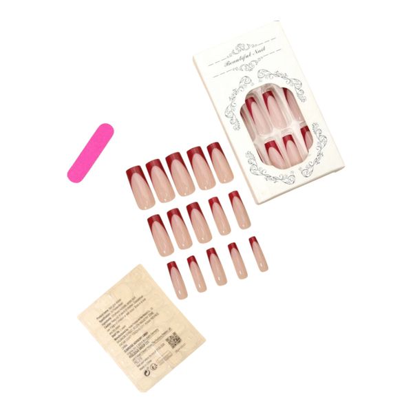 24Piece Red French Simple Style Press On Nails