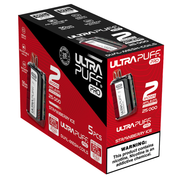 Ultra Puff Pro Strawberry Ice 25 000 Puffs Disposable Vape (Pack of 5)