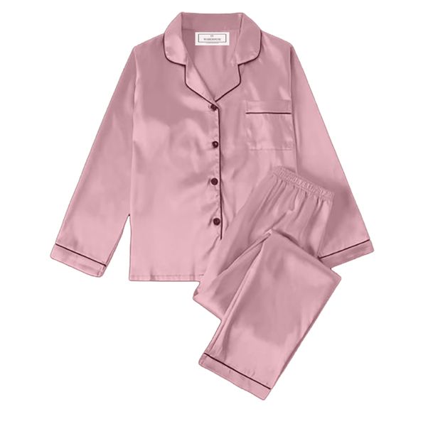 PJ Warehouse Satin Pink Winter PJ with Black Piping