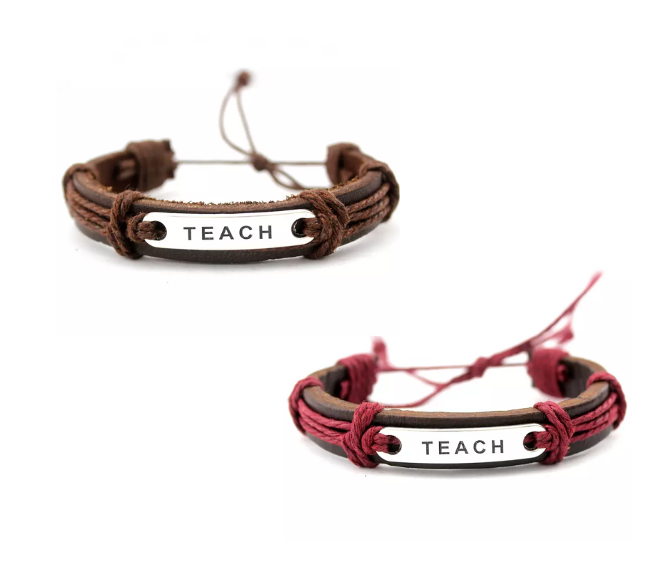 Novelty Teacher Appreciation Gifts Brown & Red Leather Wristband 2