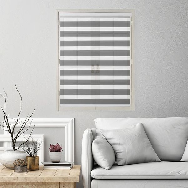 Modern Quality Zebra Blinds Dual Layer,Day Night Blinds for Windows -P Grey