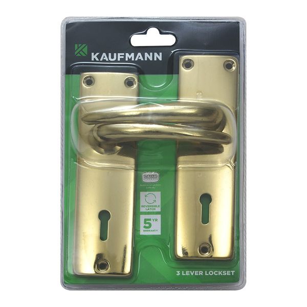 Kaufmann Lockset 3 Lever Sabs Lock + Brass Plated Handle