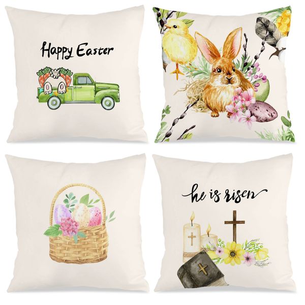 4 Piece Bunny Truck Cushion Cover, Decorative Pillowcase for Bedroom