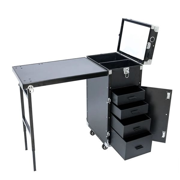 Rolling Manicure Table Workstation Desk with 4 Drawers and Mirror -Y265
