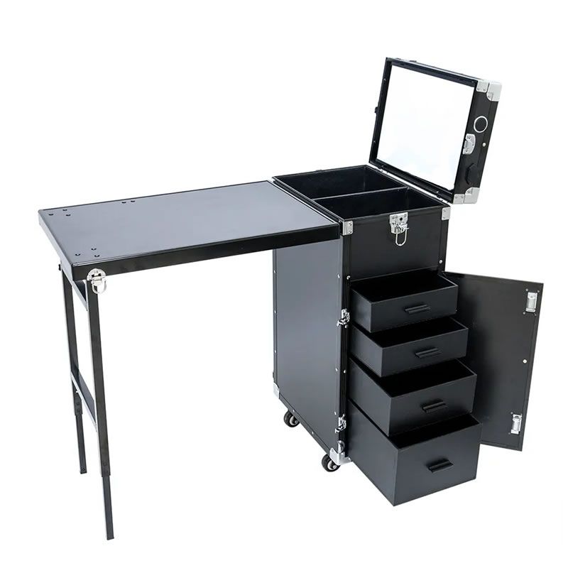 Rolling Manicure Table Workstation Desk with 4 Drawers and Mirror Y265