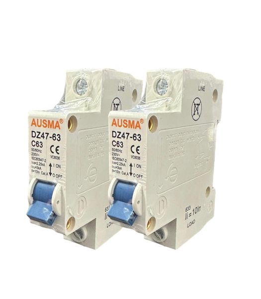2 X AUSMA Din Rail Circuit Breaker - 1P 63A