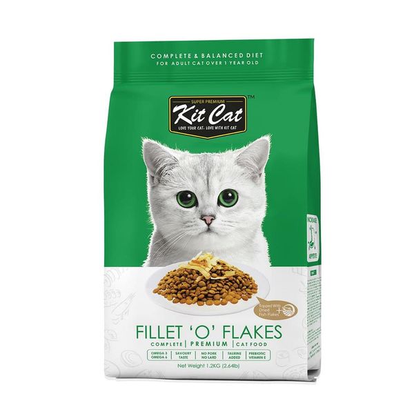 Kit Cat - Premium Dry Cat Food Fillet O' Flakes 1.2kg + 2 Tuna/Salmon 70g