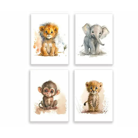 4 pieces Canvas Animal Poster Set for nursery or child's bedroom Image
