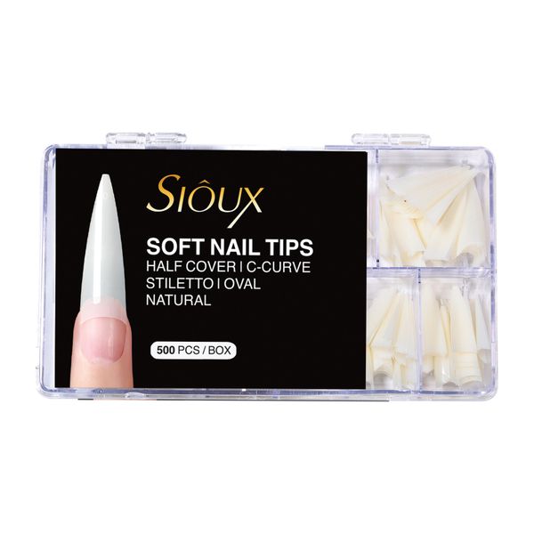 Sioux Half Cover C-Curve Soft Nail Tips (500 Piece) - Natural Stiletto
