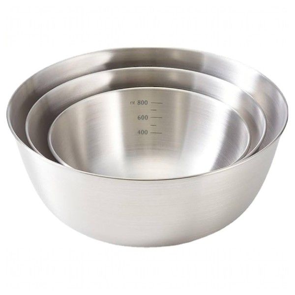 3 Piece - Stainless Steel Mixing Bowl Set With Internal Scales - Silver