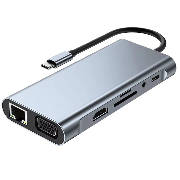 11-in-1 USB-C Hub for Laptop with 4K HDMI, VGA, PD, Ethernet, 3 USB Ports