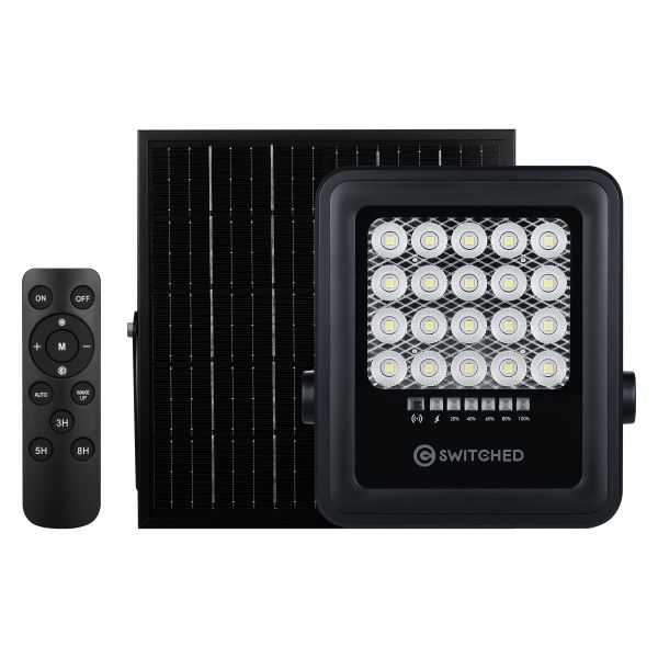 Switched - 50W Solar Floodlight with Remote - Black