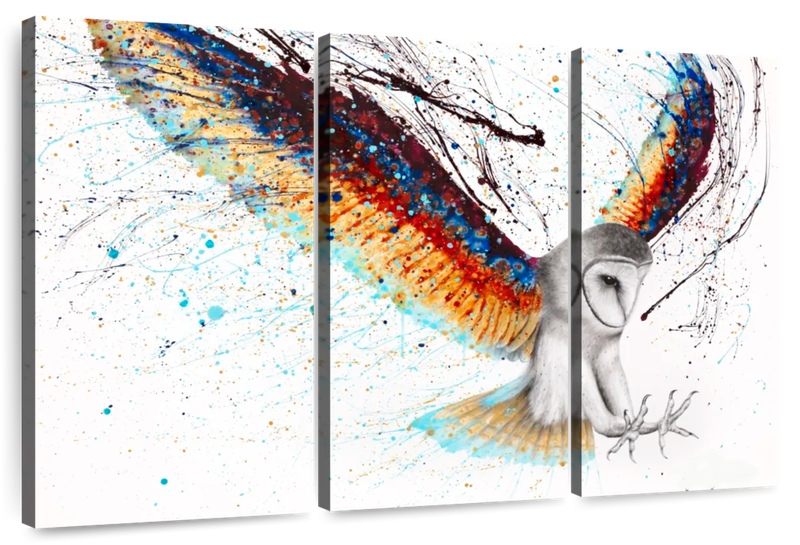 Canvas Art - Guardian Owl 3 Piece Abstract Painting Canvas Wall Art Decor