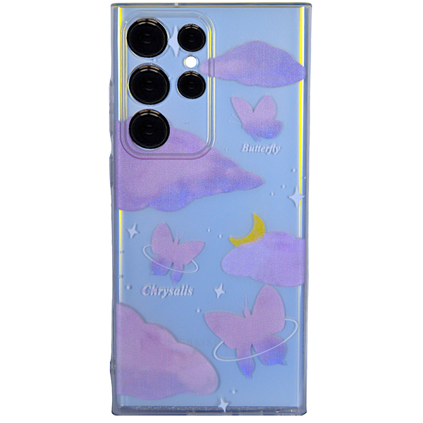 Clear Phone Case with Purple &amp; Pink Clouds &amp; Pro Cam for Samsung S23 Ultra
