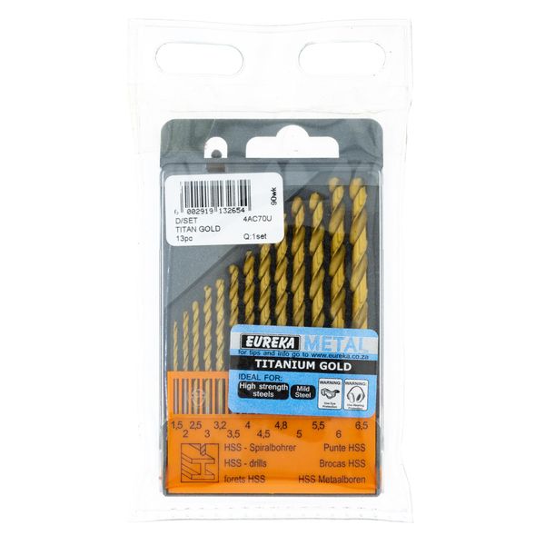 EUREKA DRILL BITS 13pc Titanium Gold 13 pieces SET for Metal 4AC70U