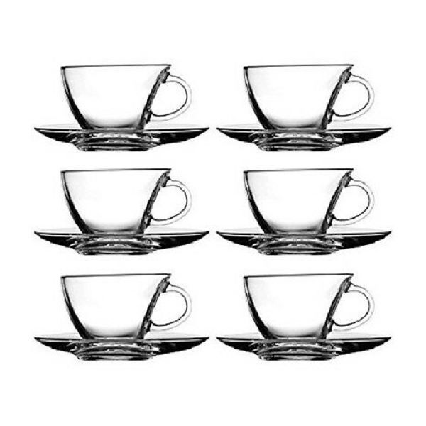 Cup &amp; Saucer Set - 12 Piece Glass Penguen Pasabahce