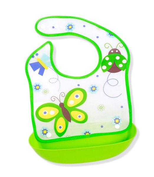 Butterfly Ladybug Print Baby EVA Bib, Waterproof Feeding Bib