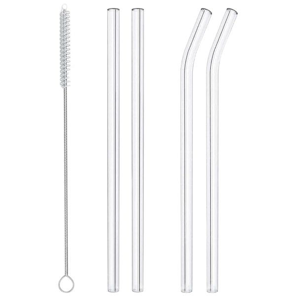 4 Piece - Borosilicate Transparent Glass Straws With Smooth &amp; Soft Edges