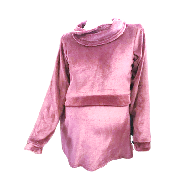 Maternity/Nursing - Fleece Cowl Neck Sweater - Dusty Pink
