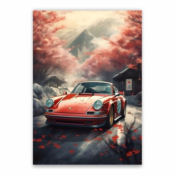 Red Porsche In Japan Poster - A1