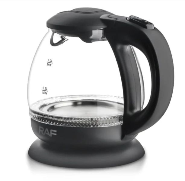 RAF Black Borosilicate Glass 1 L Kettle-360 Swivel Base