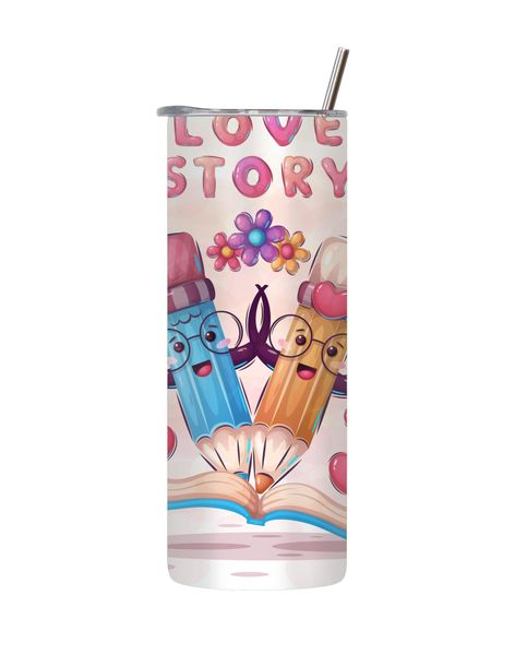 Love Story 20 Oz Tumbler with Lid and Straw Kids Graphic Design Present 107