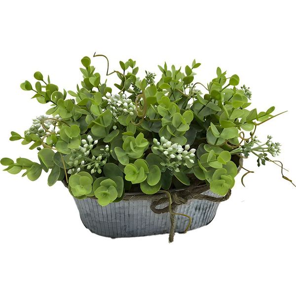Lush Realistic Artificial Metal Potted Eucalyptus Plant + Bow