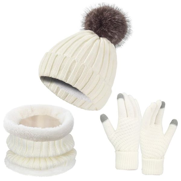 3 Pack Warm Beanie Hat Fleece Neck Warmer Winter Knit Touch Screen Gloves