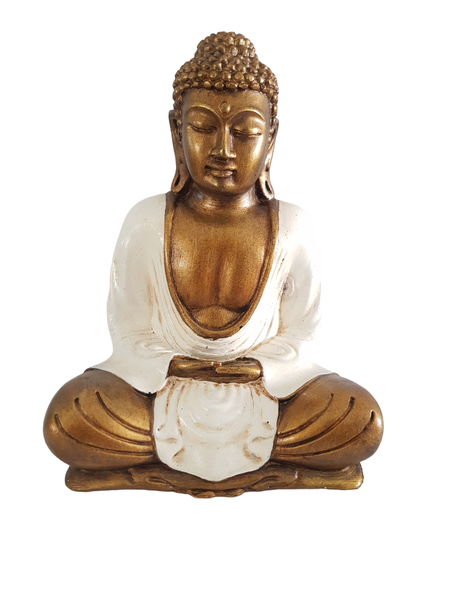 Buddha Ornament Meditating - 21cm - Gold/White