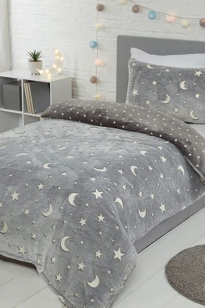 I Saw it First - Glow In The Dark Moon &amp; Stars Fleece Bedding Duvet Cover Set - Double