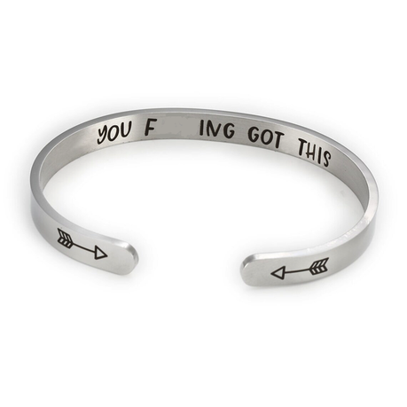 Joycuff Motivational Bracelet for Women Cuff Bangle Stainless Steel Open Engraved Inspirational Jewelry 