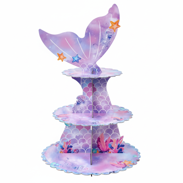 Under The Sea Mermaid Tail 3-Tier Cupcake Dessert Display Stand - Purple