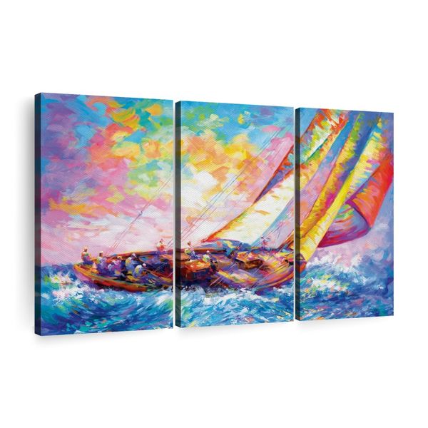 Canvas Wall Art Decor - 3-Piece Yacht Sailing Race Canvas Print