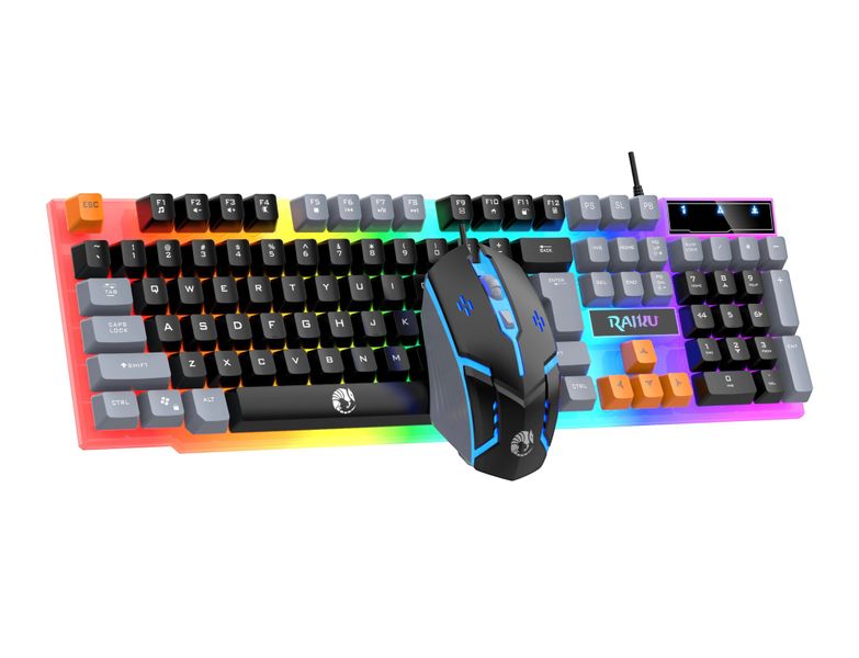 RAIKU - T26 - Wired Keyboard &amp; Mouse Set With Rainbow Backlighting - Black