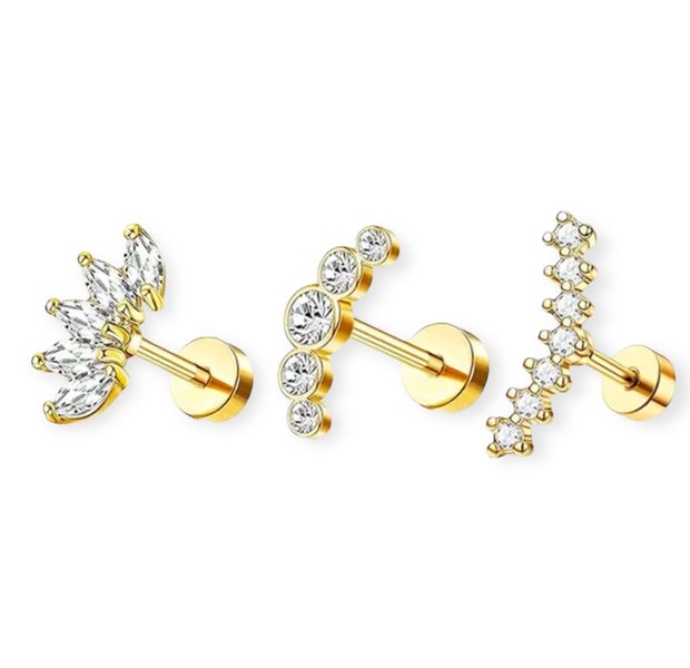 Elegant 3 Piece Surgical Steel Piercing Jewelry Set