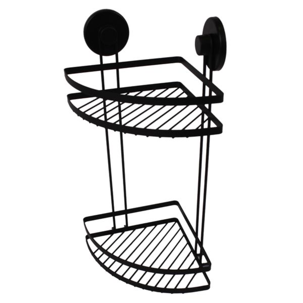 2-Layer Shower Rack Caddy, No Drill, Suction Cups - Matt Black