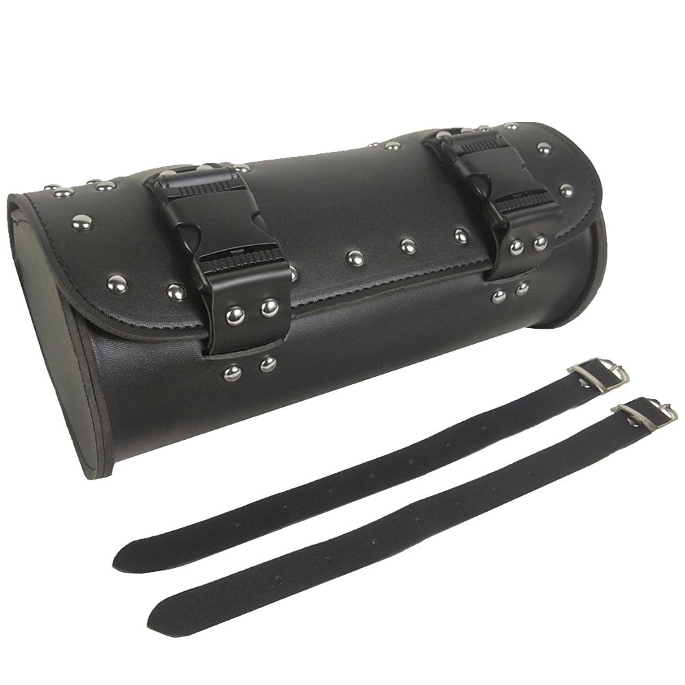 Universal PU Leather Motorcycle Fork Tool Bag Front Side Bag With 2