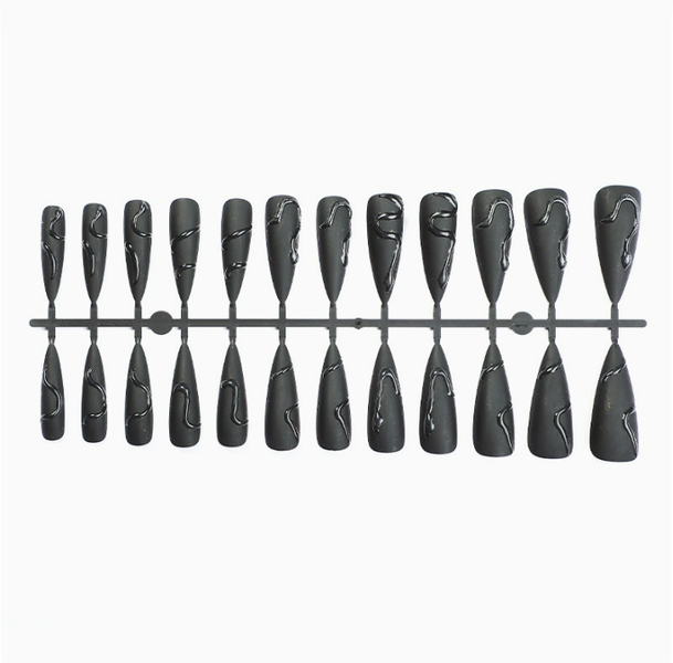 Salon Quality Reusable Press-On Nails - Stiletto- Black Wave