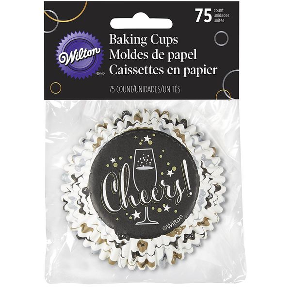 Wilton 75pc Cheers Std New Years Party Cupcake Muffin Baking Cup Paper Case