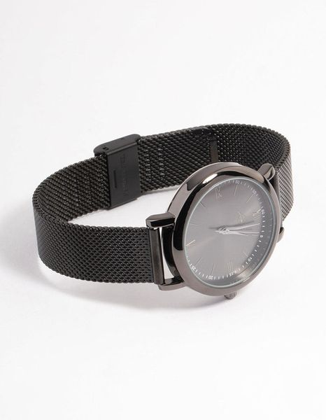 Rhodium Simple Medium Mesh Black Watch