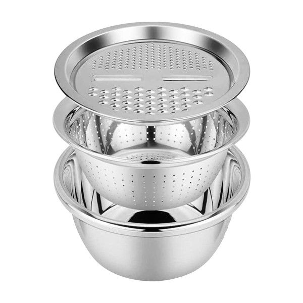 3-in-1 Stainless Steel Kitchen Preparation Set With Grater Lid - Silver