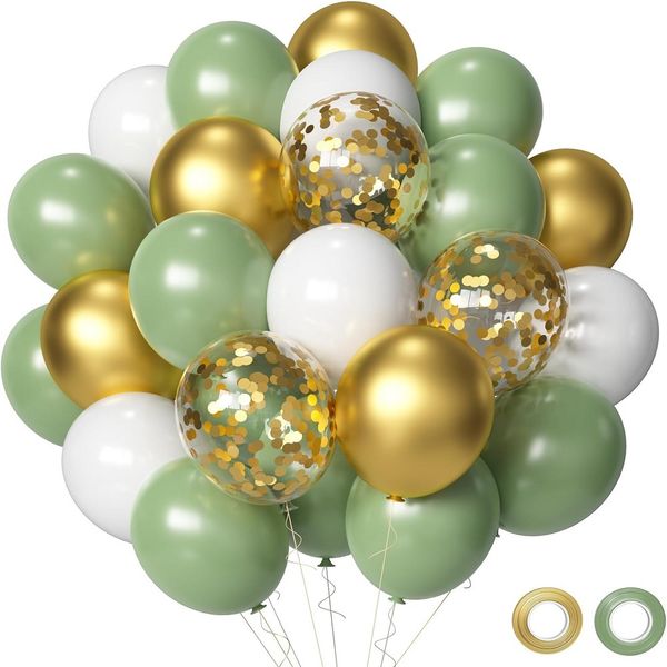 12"30 Avocado Green Gold Confetti Party Balloons x2 bags