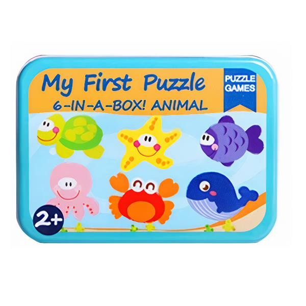 6-Piece Wooden Puzzle In Tin Box (17 x 12cm) Sea Animals